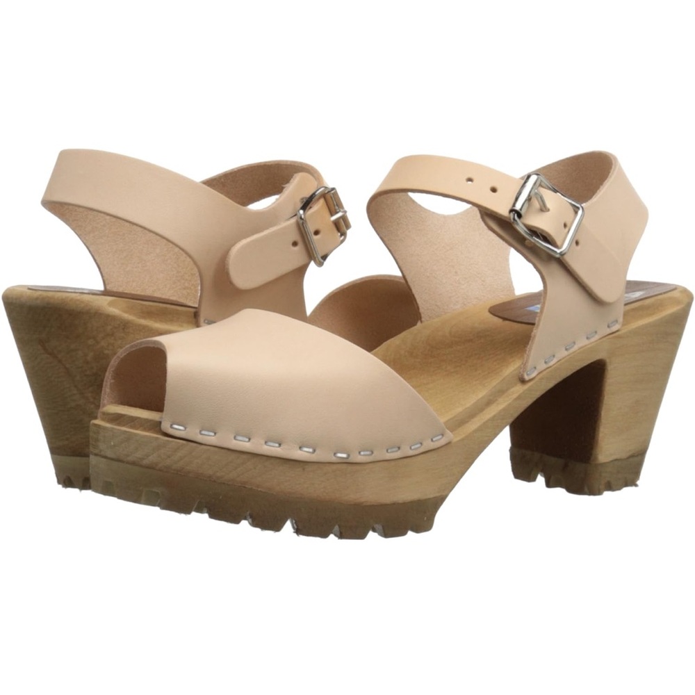 MIA Tan Mules with Perforated Design and Textured Soles